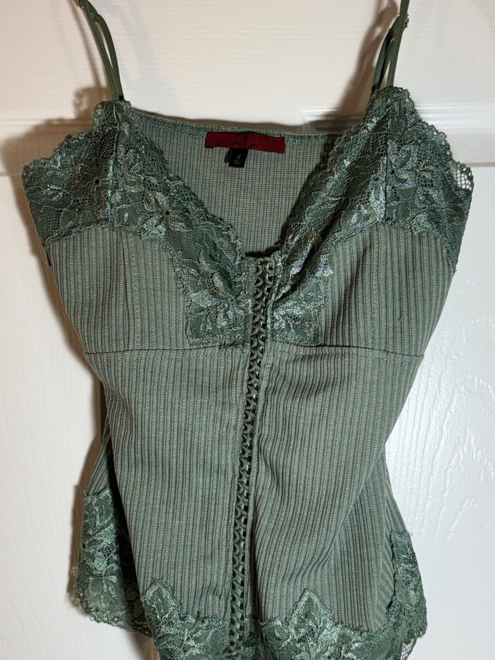 Red by Bke Metallic Sage Green Ribbed Lace Trim Cami Size S